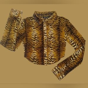 Emory Park Animal Print Top Sz S Long Sleeves Button Down Semi-Sheer NWT